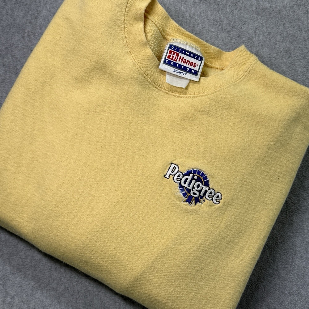 Vintage Pedigree Dog Promo‎ Hanes Sweatshirt Ultimate Cotton Yellow XL